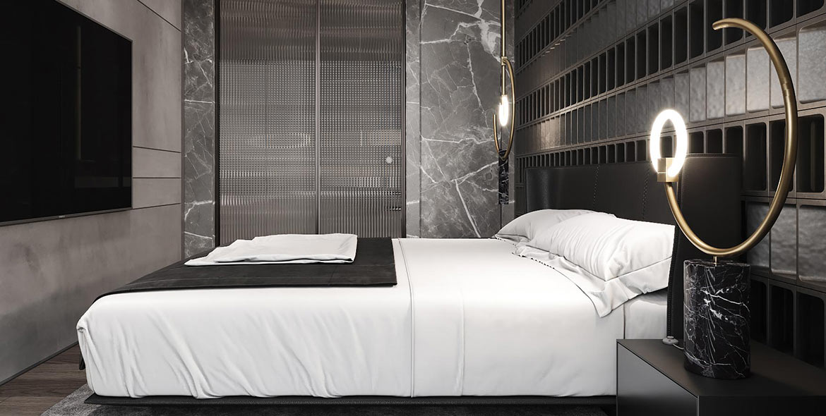 interior design with white bed